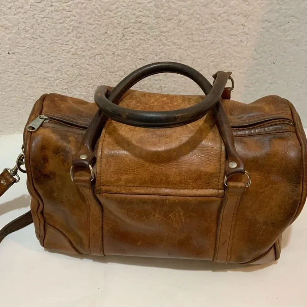 Vintage Navasota leather  satchel Bag brown strap front buckle